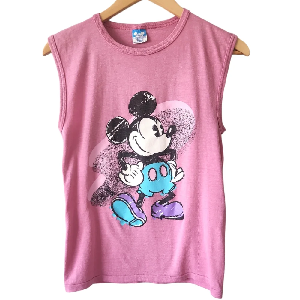 Vintage 1980’s Original Disney Mickey Mouse Pink Tank Top Shirt Women’s Medium - Picture 1 of 8